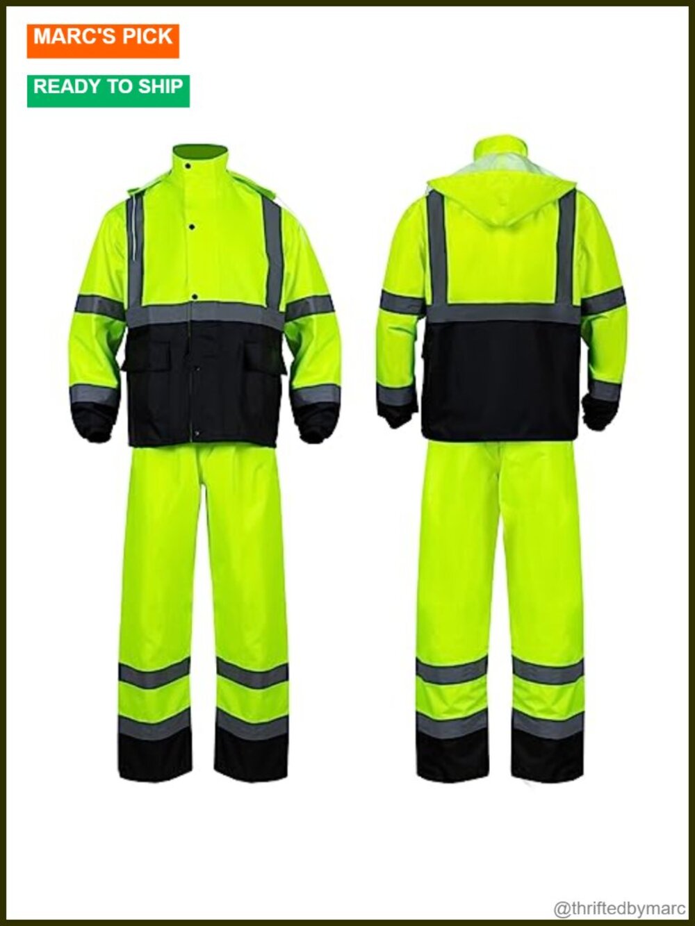 High Visibility Rain Suit Detachable Hood Waterproof Reflective Safety